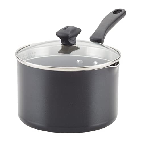 Farberware Cookstart DiamondMax Nonstick Straining Saucepan, Dishwasher Safe, 3 Quart, Black