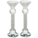 Pair of 21cm clear crystal candlesticks with sparkling pillar accents.