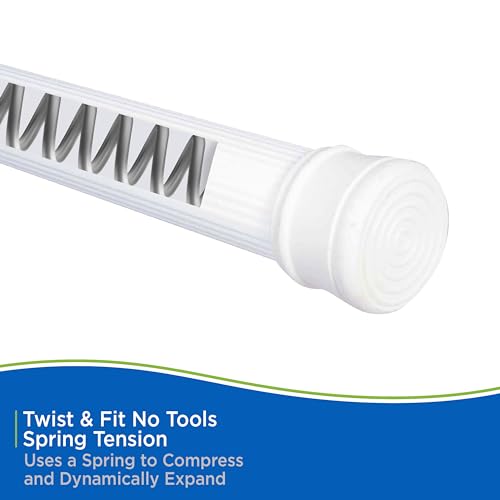 Kenney KN609L/1 Twist & Fit No Tools Spring Tension Standard Shower Curtain Rod with Non-Slip, Non-Scratch Ends, 42-72" Adjustable Length, Easy Install, White, 1" Diameter Rust Resistant Steel Tube
