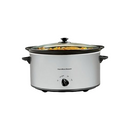 Hamilton Beach 6-quart slow cooker with glass lid and front control dial, filled with stew
