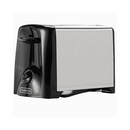 Side view of Dominion stainless steel toaster with black base and front control dial