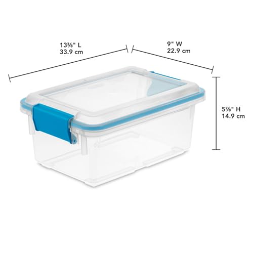 Sterilite 7.5 Qt Gasket Box, Stackable Storage Bin with Latching Lid and Tight Seal, Plastic Container to Organize Basement, Clear Base, Lid, 1-Pack