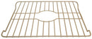 A rectangular sink protector grid in an almond color, designed to fit in a kitchen sink, with a central oval cutout for the drain and slightly raised feet.