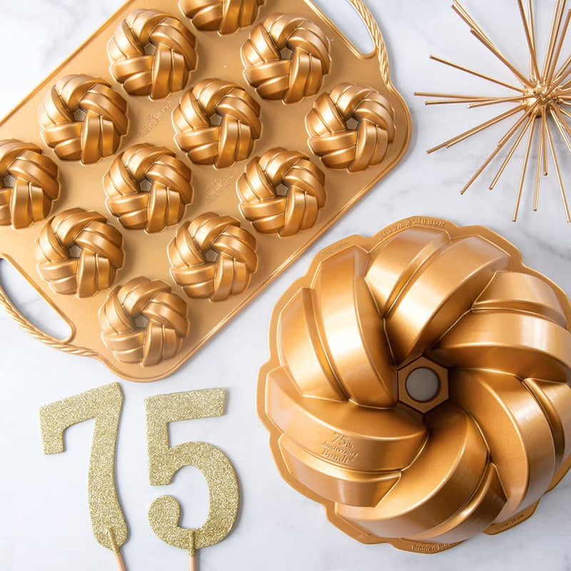 Nordic Ware 75th Anniversary Braided Bundt Bites, Gold