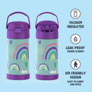 THERMOS FUNTAINER 12 Ounce Stainless Steel Vacuum Insulated Kids Straw Bottle, Rainbows