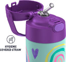 THERMOS FUNTAINER 12 Ounce Stainless Steel Vacuum Insulated Kids Straw Bottle, Rainbows