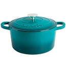 Teal ombre enameled cast iron Dutch oven with lid and dual handles