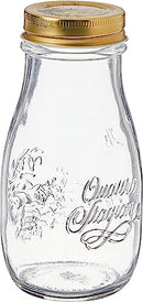 Bormioli Rocco Quattro Stagioni, Glass Canning Jar and Drinking Bottle, 13.5 Oz. with Gold Metal Airtight Lid