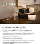 Candle care tips image from Trapp Fragrances, providing instructions on how to properly burn and maintain candles.