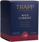 lose-up of the Trapp No. 24 Wild Currant Votive Candle box, featuring bold navy and red tones with elegant branding.