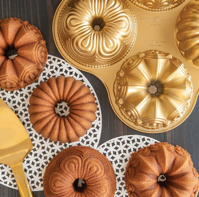 Nordic Ware 91377 Nordicware 9 Cup Bundt Quartet Pan, Gold