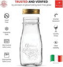 Bormioli Rocco Quattro Stagioni, Glass Canning Jar and Drinking Bottle, 13.5 Oz. with Gold Metal Airtight Lid, Made in Italy.