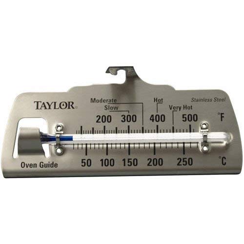 Close-up of Taylor 5921N oven thermometer with Fahrenheit and Celsius scale