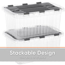 Superio Clear Storage Box with Lid, Plastic Container Bin for Organizing, Stackable Crate, BPA Free, Non Toxic, Odor Free, Organizers (Bin with Hinged Lids, 17"x11.65"x8.75)