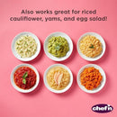 Black potato and vegetable ricer with a sturdy design, showing a metal mashing basket and long handles.