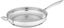 10-inch stainless steel frying pan with long handle and helper handle on white background