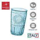 Bormioli Rocco Romantic Set Of 4 Tumbler Glasses, 11.5 Oz. Colored Crystal Glass, Light Blue, Made In Italy.