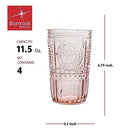 Bormioli Rocco Romantic Set Of 4 Tumbler Glasses, 11.5 Oz. Colored Crystal Glass, Cotton Candy Pink, Made In Italy.