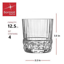Bormioli Rocco America '20s 12.5 oz. Double Old Fashioned DOF Glasses, Clear, Set of 4