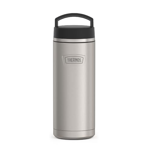 Matte stainless steel Thermos ICON Series water bottle with black handle lid