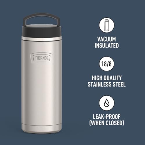 Bottle with vacuum insulation and stainless steel material callouts