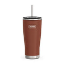 Thermos ICON Series cold tumbler in saddle color with stainless steel straw