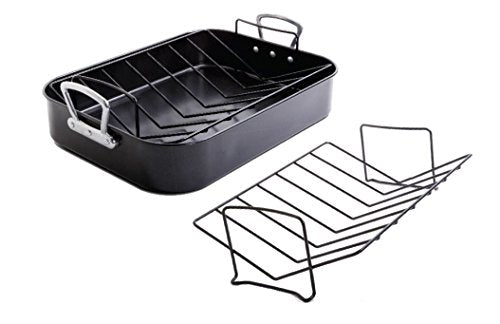 Broxton non-stick roasting pan with the included rack placed beside it.