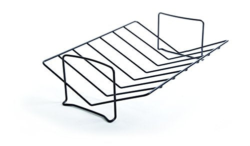 Removable black metal V-shaped roasting rack shown separately.