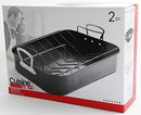 Retail box of the Broxton 2-Piece Non-Stick Turkey Roaster featuring an image of the pan and rack.