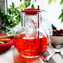 Bormioli Rocco Kufra 72.75 Oz. Glass Pitcher with Red Lid, Spout and Ice Tube, Water Pitcher for Fridge, Glass Carafe for Water, Iced Tea Pitcher, Juice, Homemade Beverage And Party Cocktails.