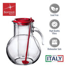 Bormioli Rocco Kufra 72.75 Oz. Glass Pitcher with Red Lid, Spout and Ice Tube, Water Pitcher for Fridge, Glass Carafe for Water, Iced Tea Pitcher, Juice, Homemade Beverage And Party Cocktails.