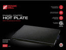 Black enamel coated hot plate for cooking and warming food, Magic Mill brand, with adjustable settings