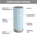 THERMOS ICON SERIES Slim Beverage Can Insulator - 12 Ounce, Glacier - Vacuum Insulated Stainless Steel