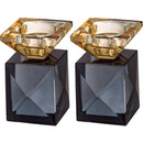 Pair of elegant 9 cm crystal candlesticks on a white background.