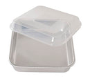  Nordic Ware natural aluminum square cake pan with a clear plastic lid, shown on a white background.