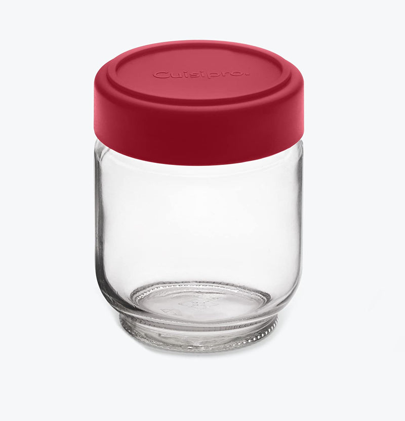 Cuisipro 6 Ounce Glass Jars (Set of 4), Glass/Red