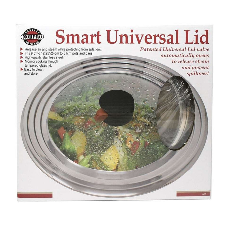 Norpro Smart Universal Lid – Stainless Steel & Glass Venting Cover (Fits 9.5” to 12.5” Pots & Pans)