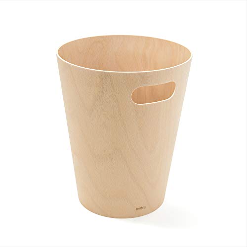 Umbra Woodrow, Natural 2 Gallon Modern Wooden Trash Can Wastebasket or Recycling Bin