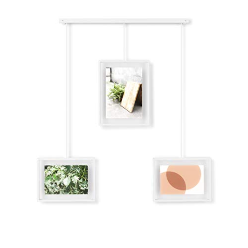 Umbra Exhibit Picture Frame Gallery Set Adjustable Collage Display for 5 Photos, Prints, Artwork & More (Holds Two 4 x 6 inch and Three 5 x 7 inch Images), 3 Opening, White