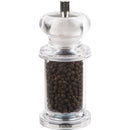 Clear Trudeau 2-in-1 salt and pepper mill with salt shaker on top and pepper grinder on bottom.
