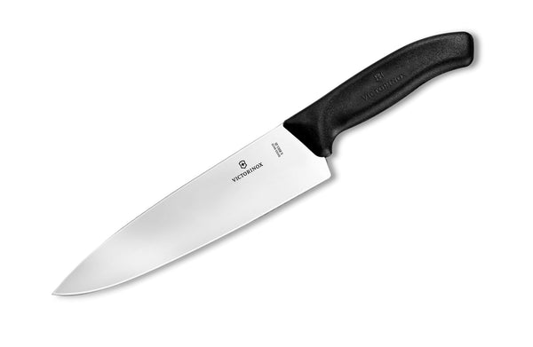 Victorinox 8-inch Fibrox Pro Chef's Knife with a stainless steel blade and black non-slip ergonomic handle.