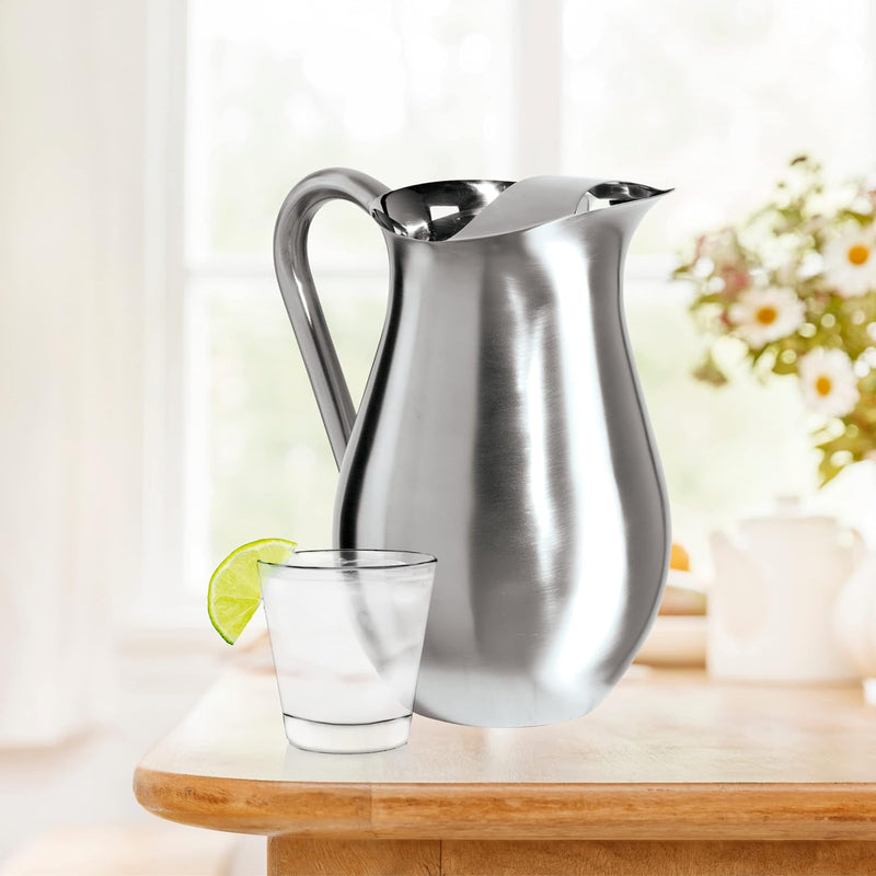 OGGI Stainless Steel Pitcher- Stainless Steel Water Pitcher w/ Ice Guard, Water Carafe, Great Metal Pitcher for Entertaining, Ideal 68oz / 2 Lt Drink Pitcher