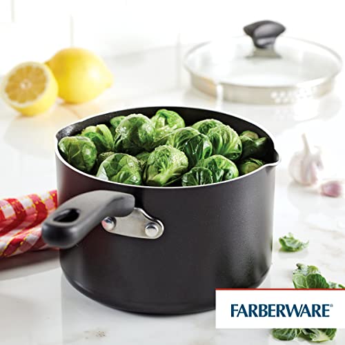 Farberware Cookstart DiamondMax Nonstick Straining Saucepan, Dishwasher Safe, 3 Quart, Black