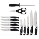 Martha Stewart Greeley 14 pc Triple- Riveted Cutlery Knife Acacia Wood Block Set w/Comfort Grip Handles- Black