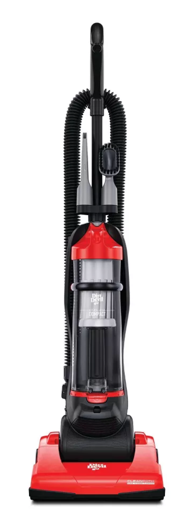 Dirt Devil Endura Lite upright vacuum, showcasing its lightweight design and powerful suction for efficient cleaning.