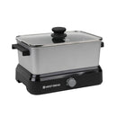 West Bend 87905 Slow Cooker Large Capacity Non-stick Vessel with Variable Temperature Control Includes Travel Lid and Thermal Carrying Case, 5-Quart, Silver