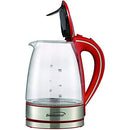 A black Kenmore Elite Costner whistling tea kettle with a polished stainless steel band at its base and a heat-resistant black Bakelite handle.