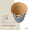 Umbra Woodrow 2-Gallon Modern Wooden Trash Can Wastebasket, Attractive Bin for Garbage or Recycling, Suitable for Home or Office, Slate Blue