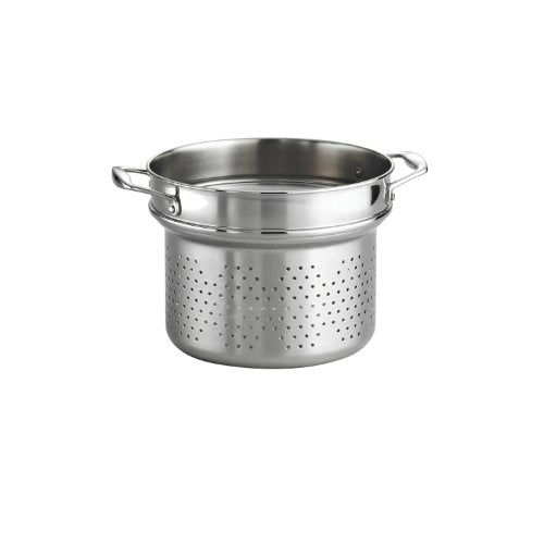 Tramontina Stainless Steel Pasta Strainer Insert, featuring a perforated design and sturdy side handles for easy lifting