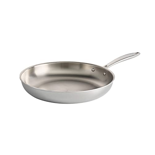 Tramontina Seattle Tri-Ply Clad Stainless Steel 12-Inch Frying Pan, featuring a polished stainless steel finish and ergonomic handle.